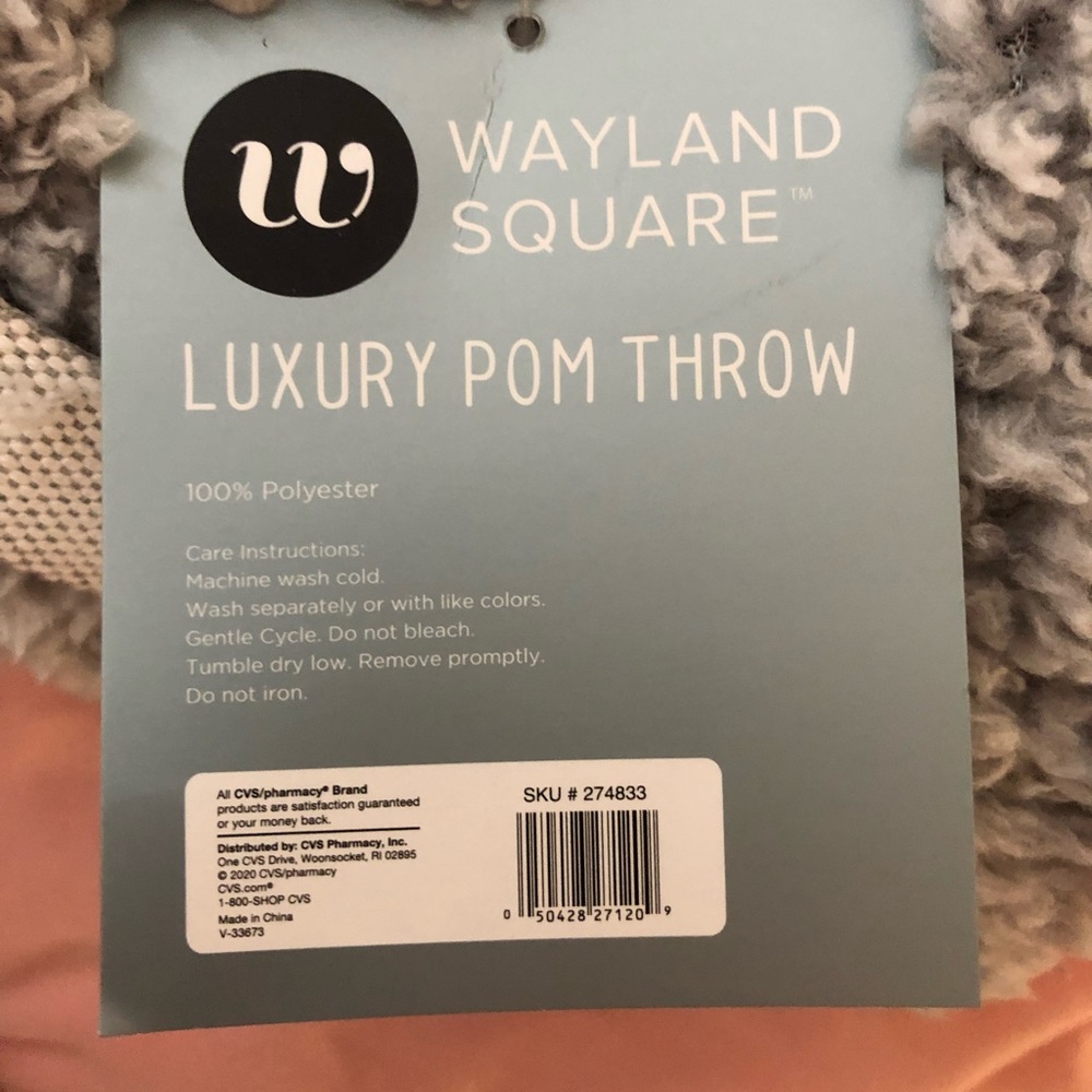 Luxury Pom Throw Wayland Square Soft Grey Blanket with Pompoms NWT - Picture 3 of 5